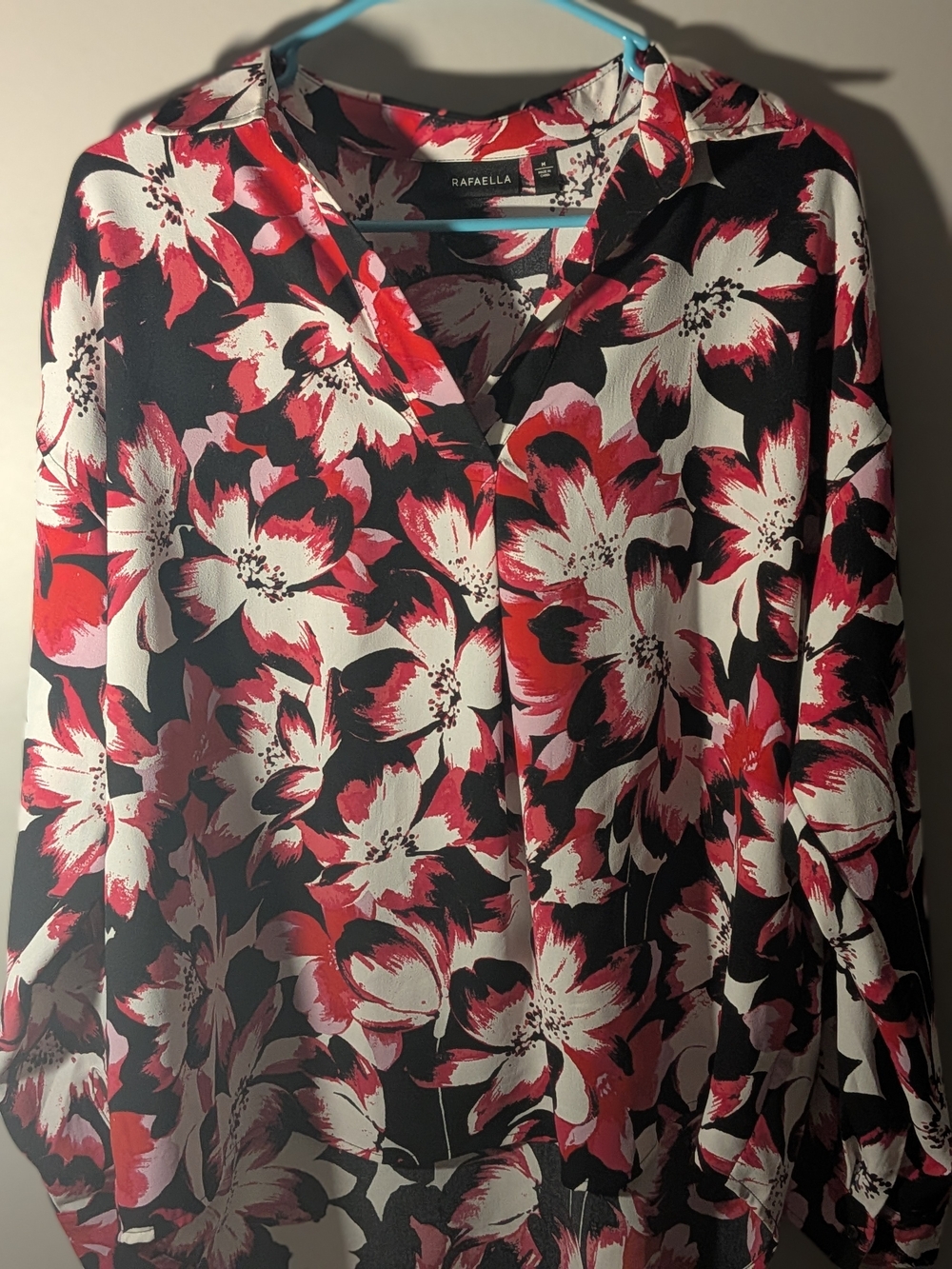 Rafaella Black, Red & White Floral Button-Down Blouse